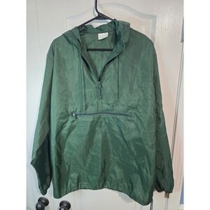 VTG taylor Hunter Green Nylon Anorak Hooded Windbreaker Jacket Coat Zips Hood M
